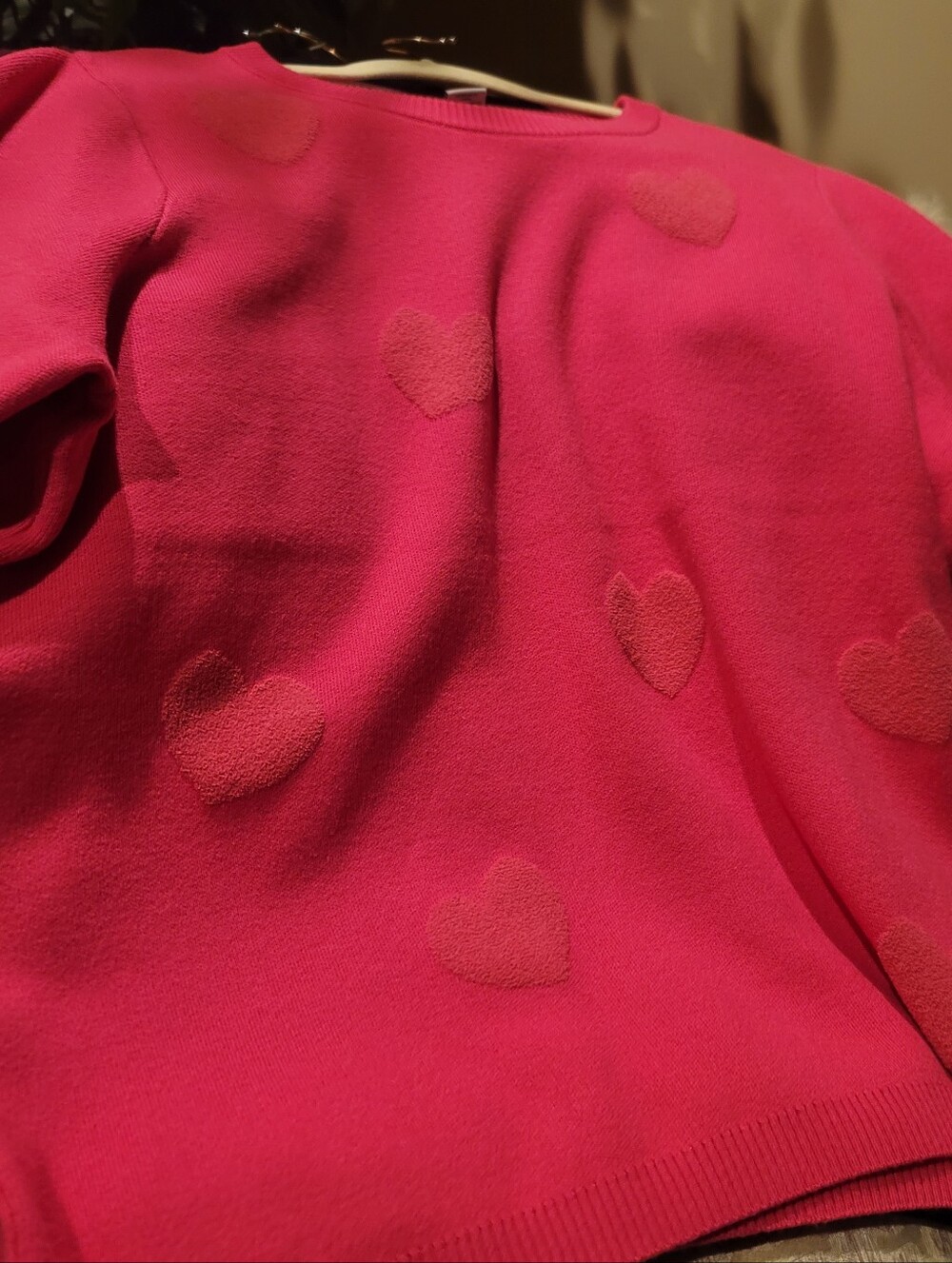 Women's Hot Pink Heart-Pattern Knit Top